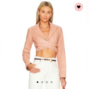 More to Come Josie Wrap Top Revolve Faux Leather Cropped, Pink Size Medium NWT